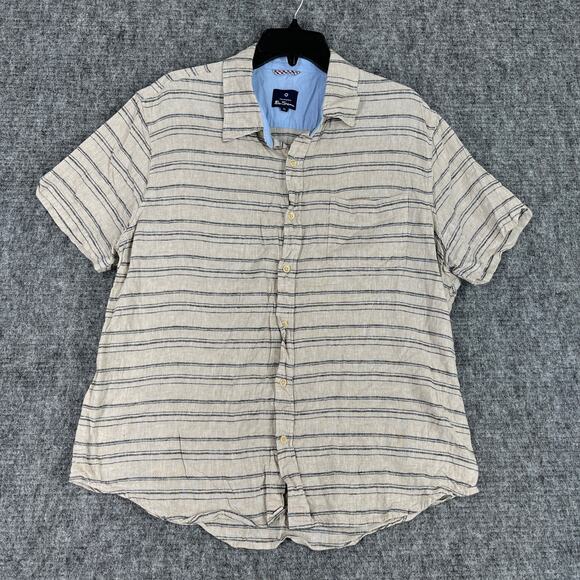 Ben Sherman Shirt Mens Extra Large Beige Linen Striped Beach Casual Festival - Picture 1 of 8